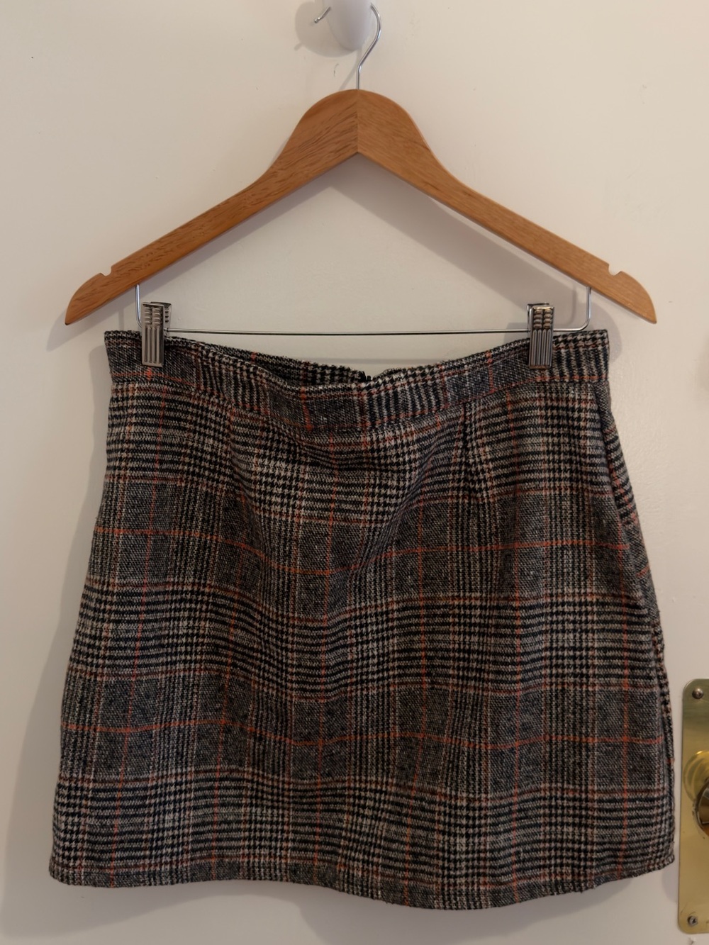 Source Unknown Gray Plaid Mini Skirt with Orange Accents